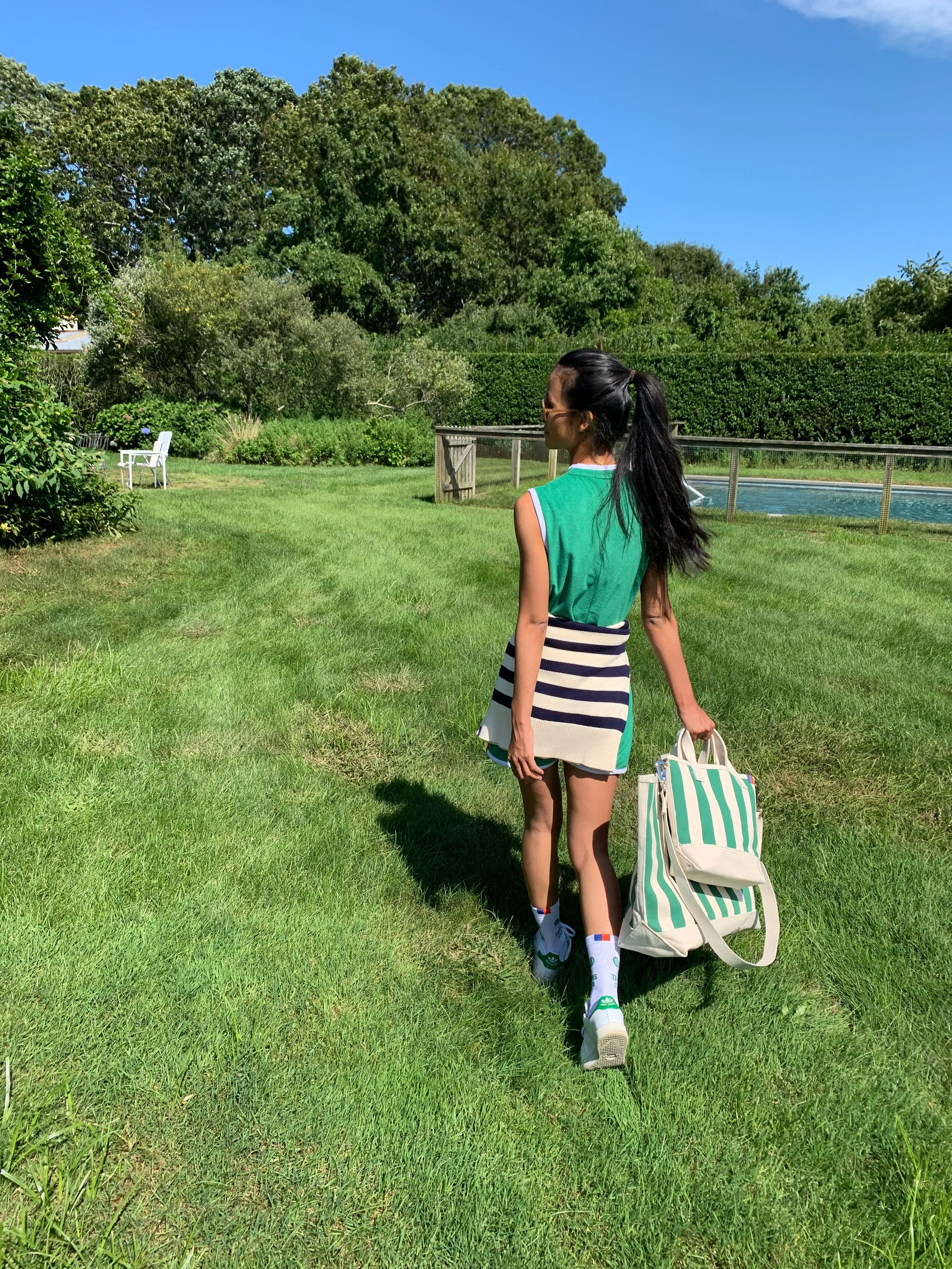 The All Over Striped Tote - Canvas/Green