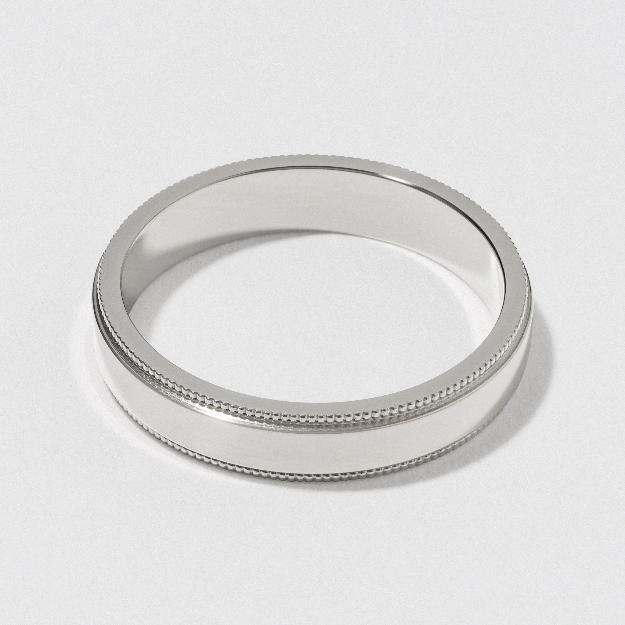 White Gold Flat Milgrain Wedding Band - Polished 4mm