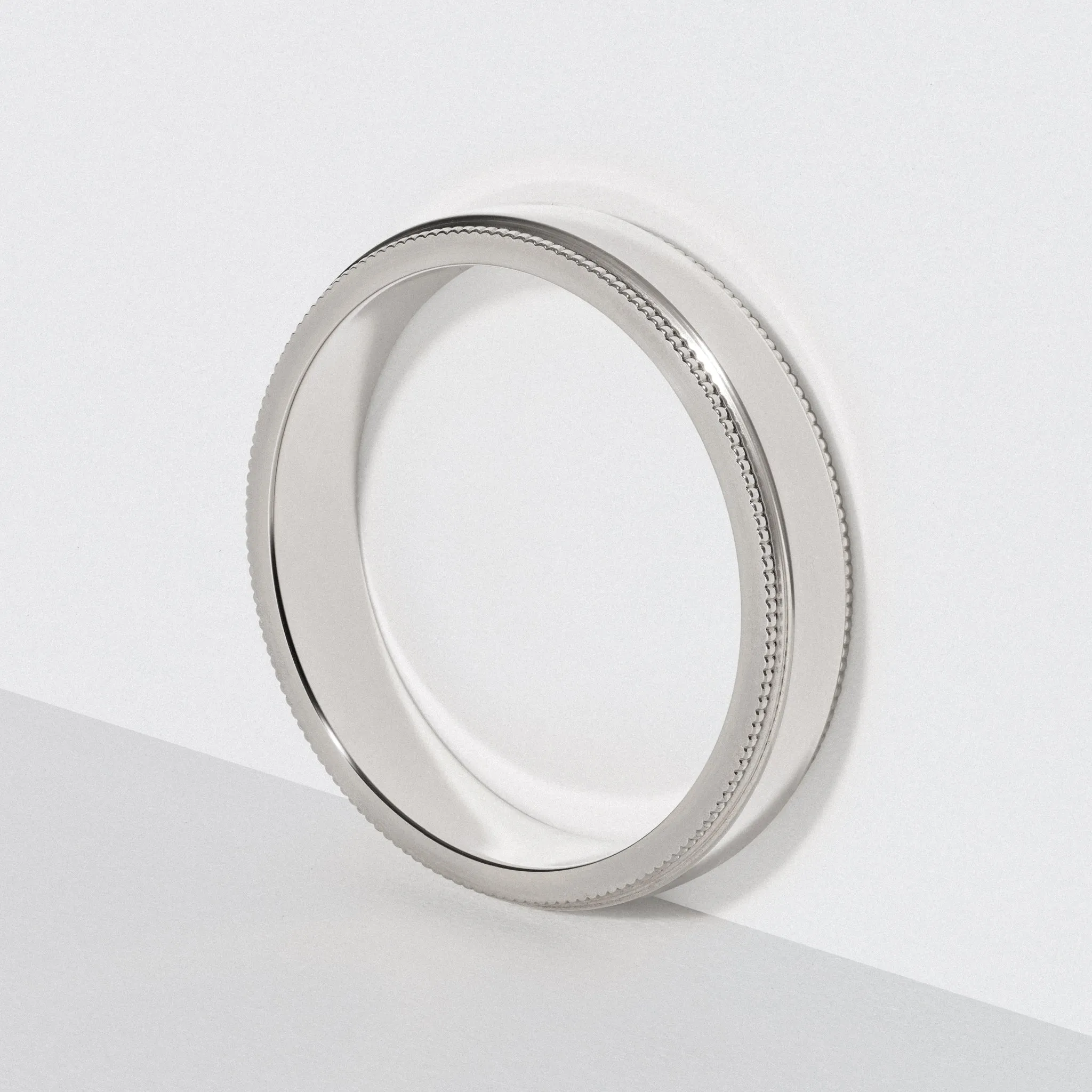 White Gold Flat Milgrain Wedding Band - Polished 4mm