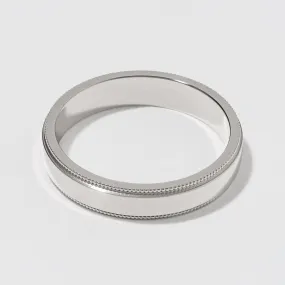 White Gold Flat Milgrain Wedding Band - Polished 4mm