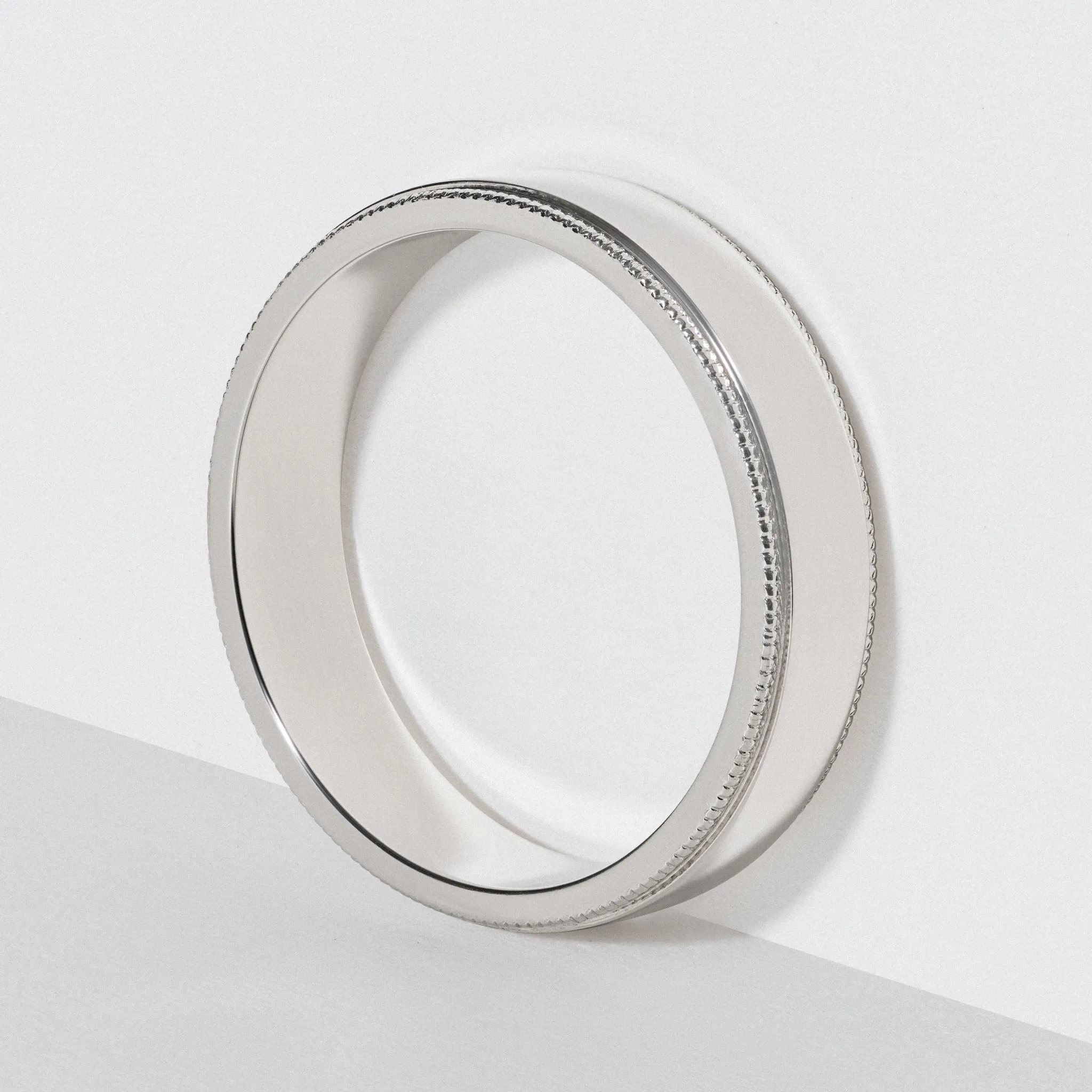 White Gold Flat Milgrain Wedding Band - Polished 5mm