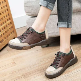 Women's Breathable Genuine Leather Lace-up Casual Flats Sneakers Shoes on Clearance