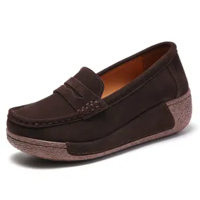 Women's Brown Genuine Leather Handmade Slipon Round Toe Shoes