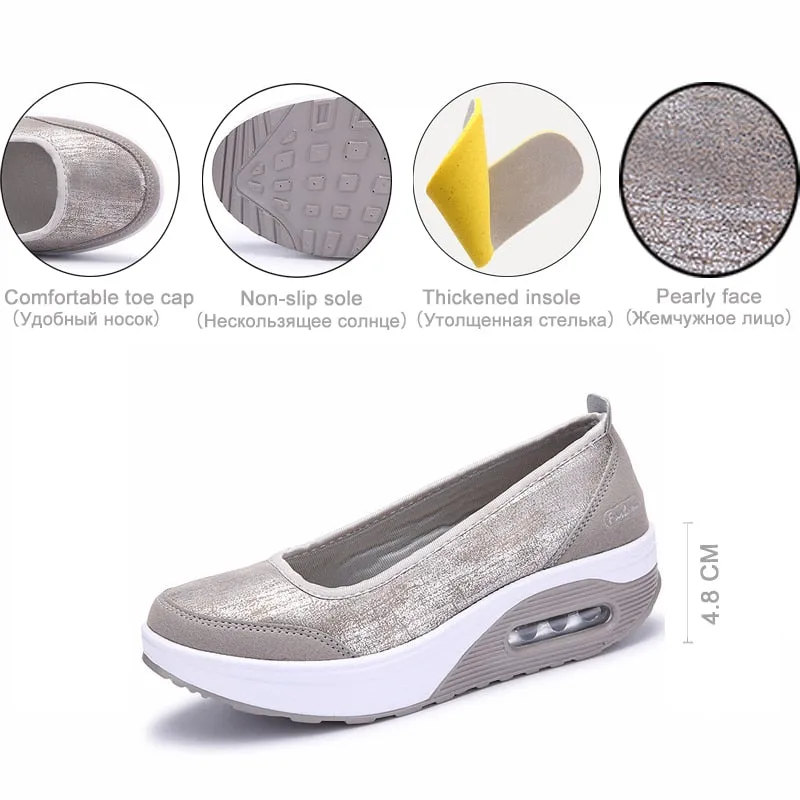 Women's Casual Blue Color Round Toe Slip-on Flat Platform Shoes