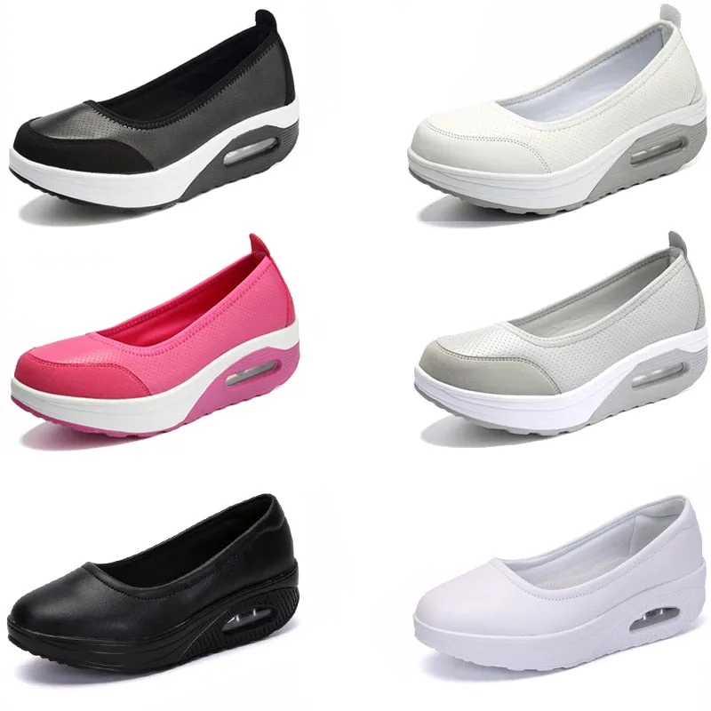 Women's Casual Blue Color Round Toe Slip-on Flat Platform Shoes