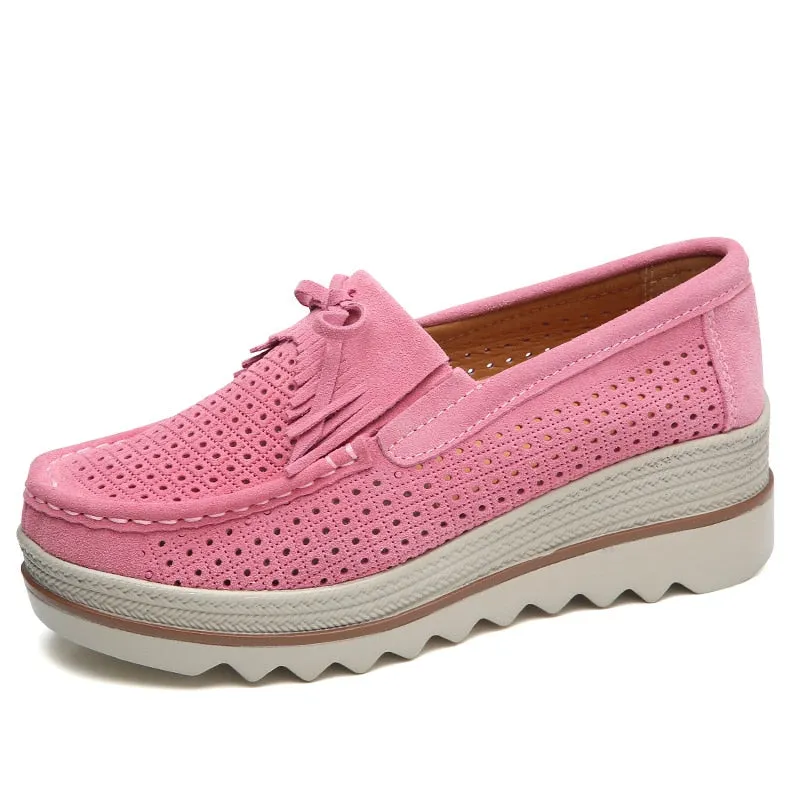 Women's Concise Hollow Pink Casual Round Toe Slip-on Platform Shoes