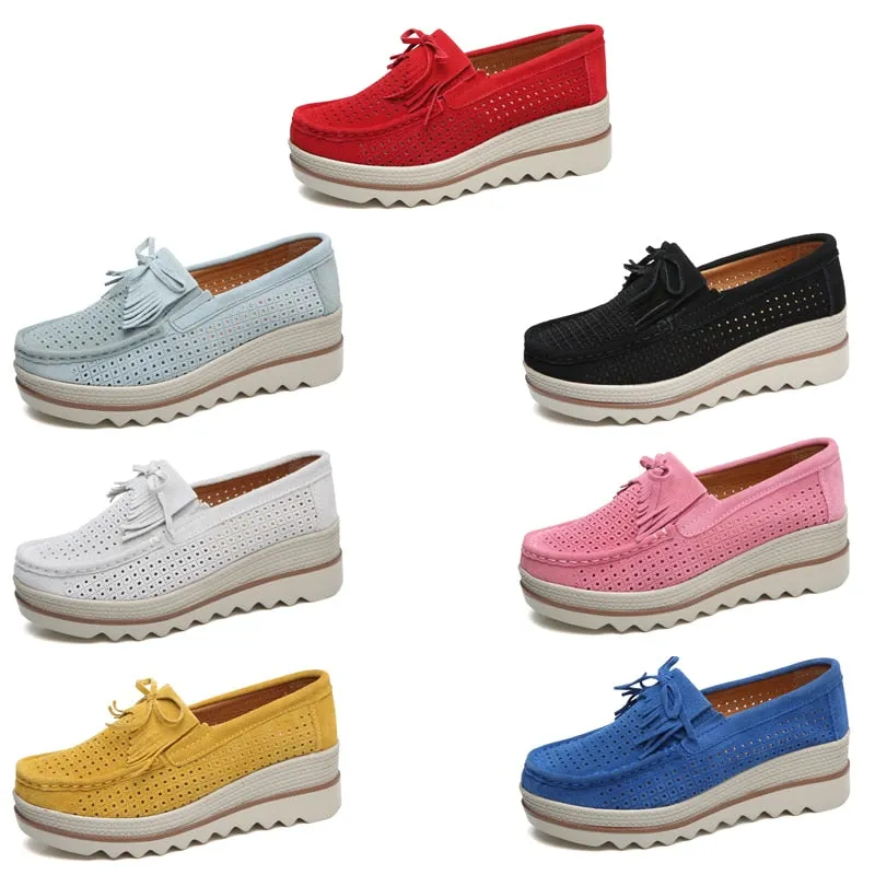 Women's Concise Hollow Pink Casual Round Toe Slip-on Platform Shoes