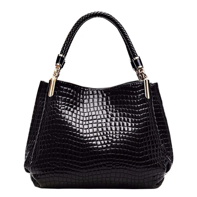 Women's Luxury Woven Handle Crocodile Pattern Casual Tote Handbags