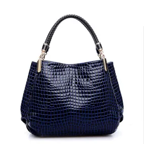 Women's Luxury Woven Handle Crocodile Pattern Casual Tote Handbags