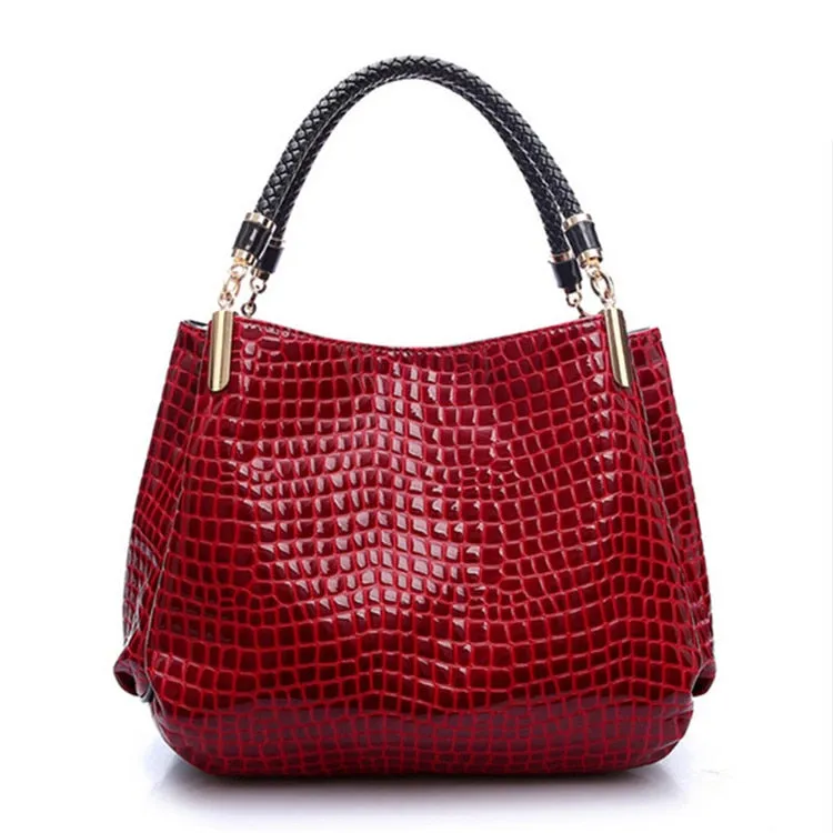 Women's Luxury Woven Handle Crocodile Pattern Casual Tote Handbags