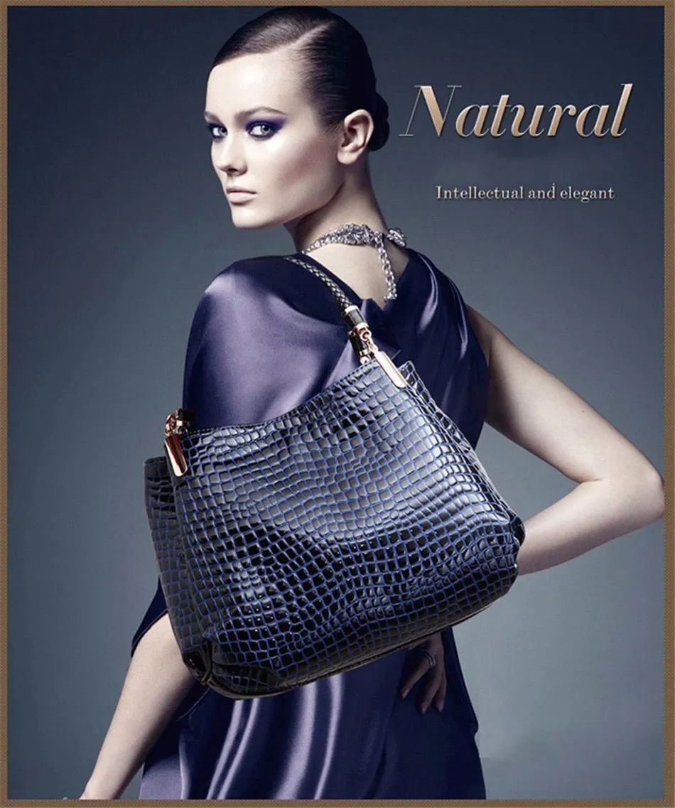 Women's Luxury Woven Handle Crocodile Pattern Casual Tote Handbags