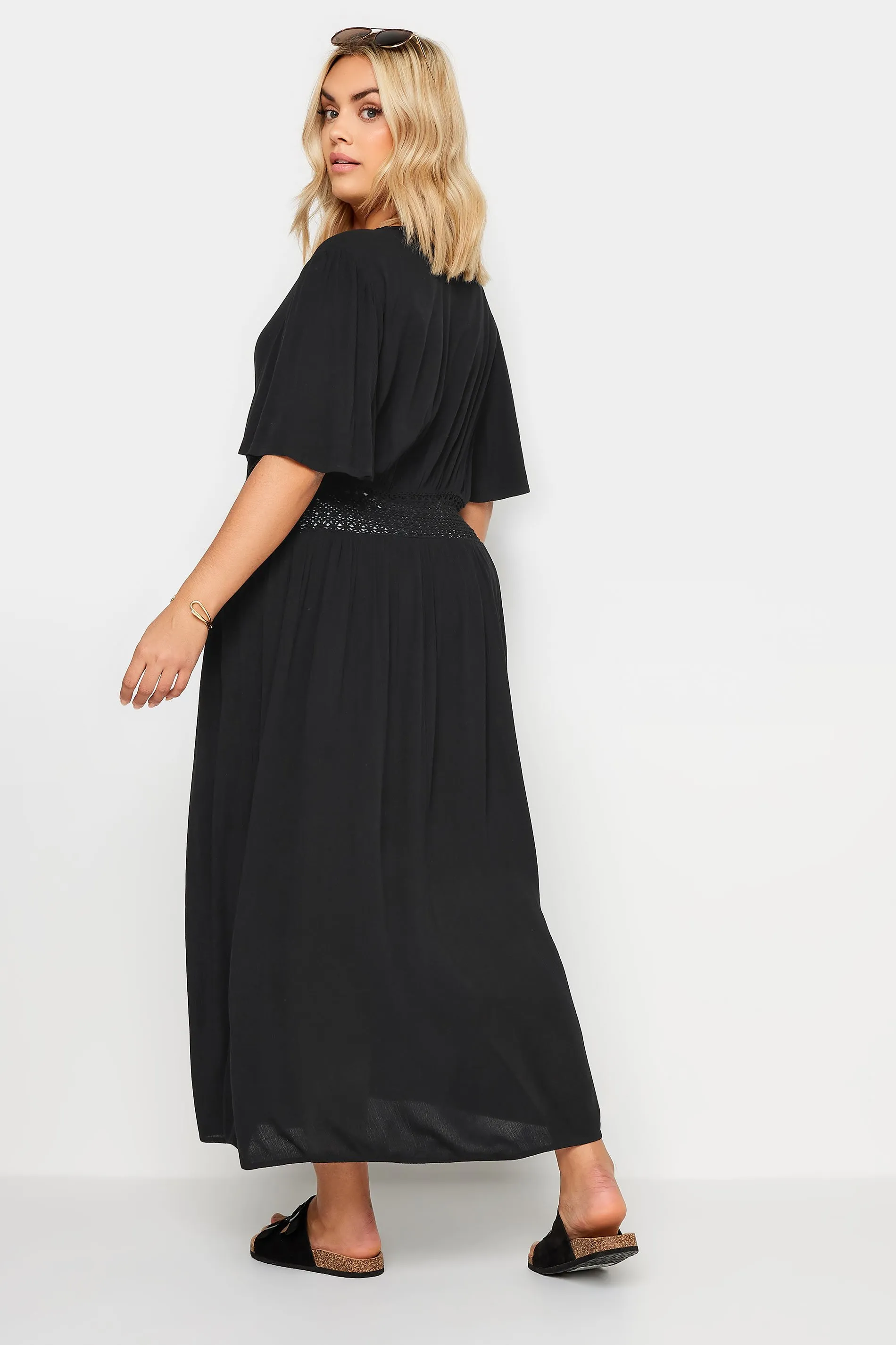 YOURS Curve Black Crinkle Maxi Kimono