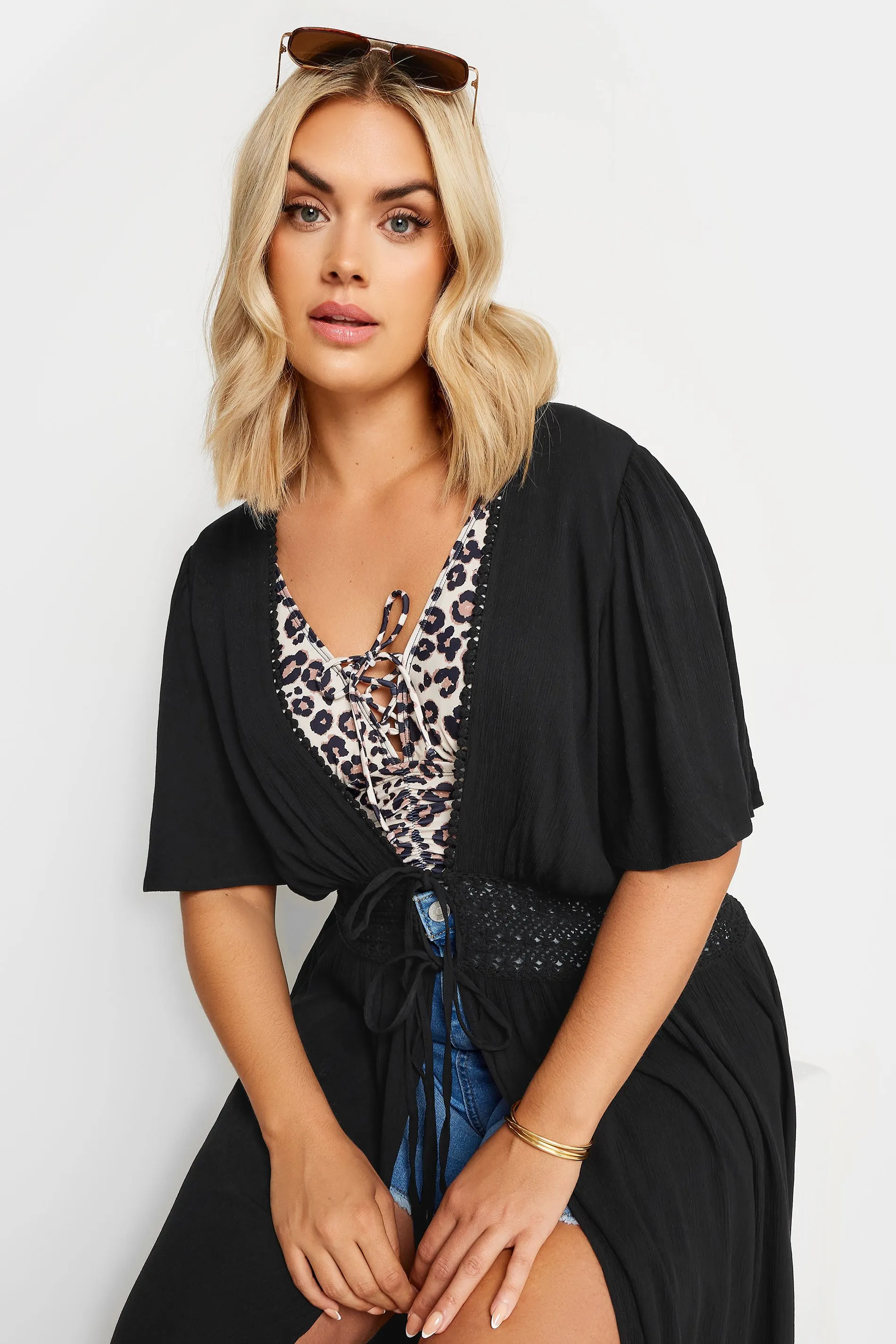 YOURS Curve Black Crinkle Maxi Kimono