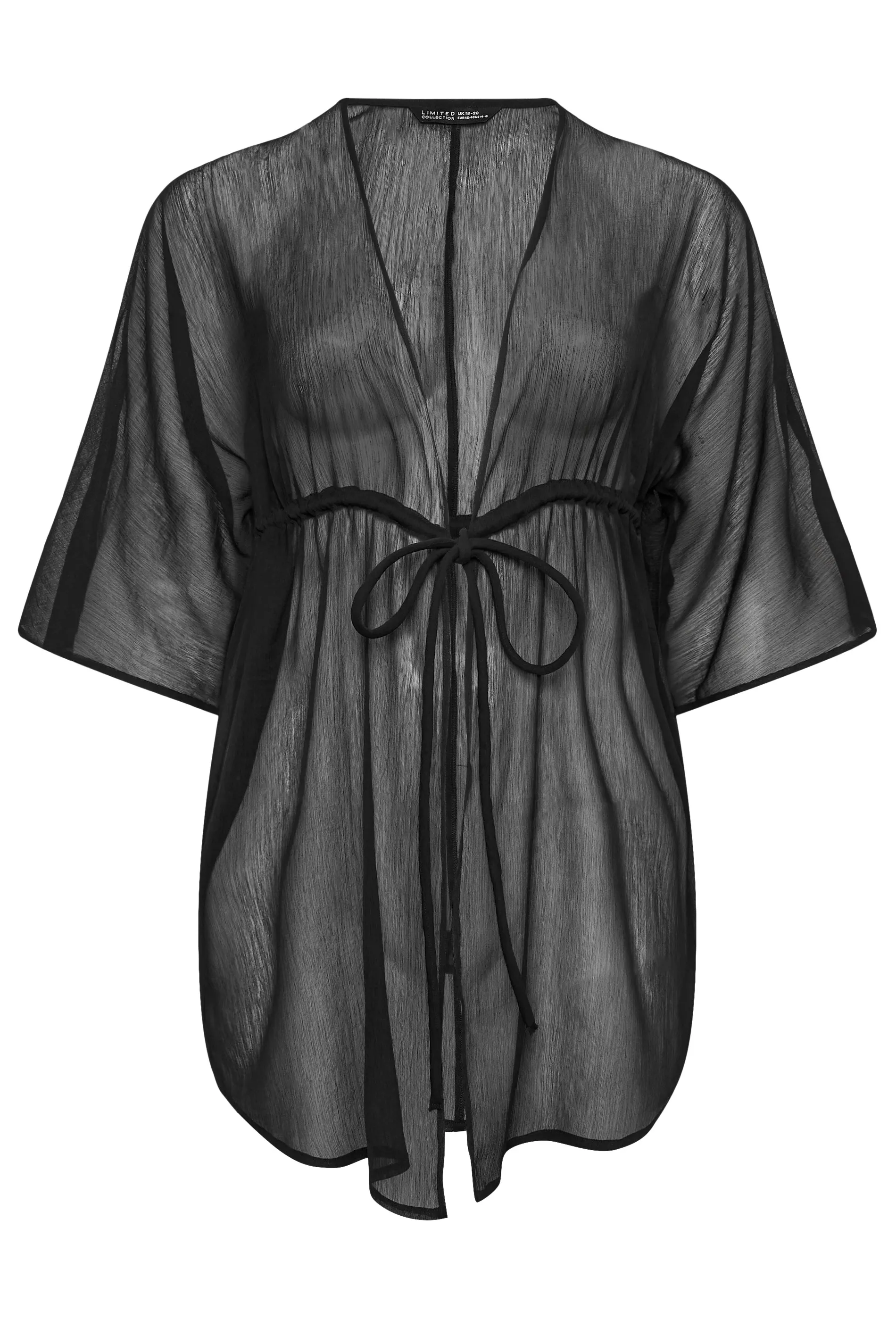 YOURS Curve Black Tie Front Kimono